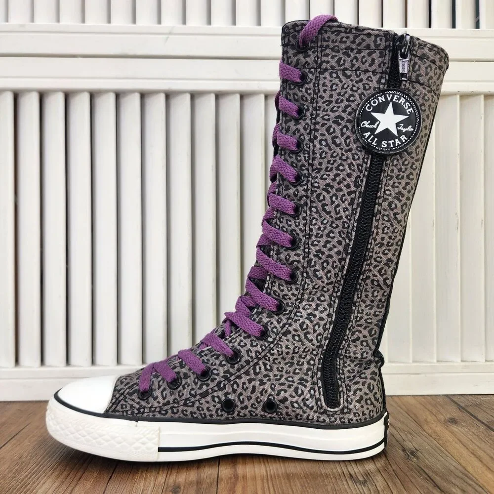 Converse CTAS XXHI Knee High Sneakers Junior Size 1 Purple Leopard Shoes 636401C